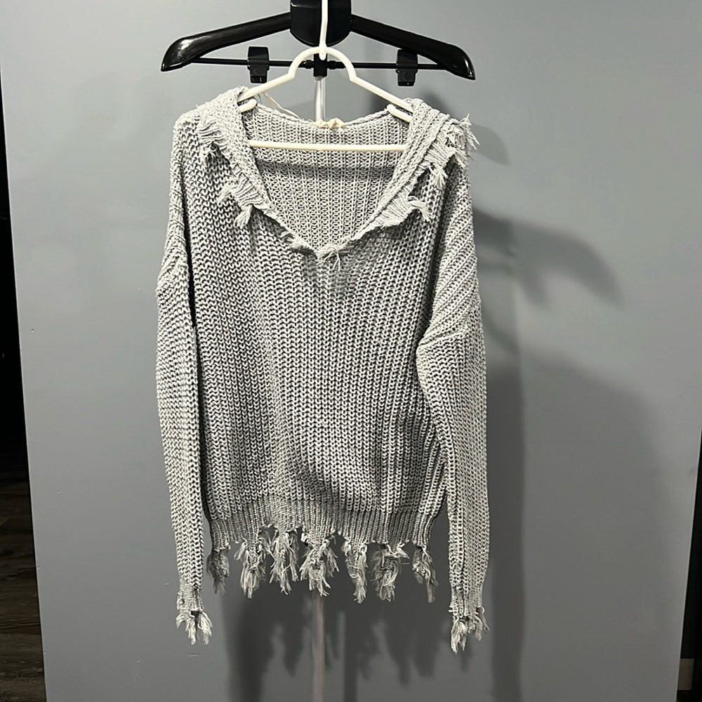 EE:SOME Hooded Fringy Sweater